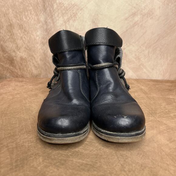 Rieker Strappy Rope Faux Leather Heeled Ankle Booties Outdoor Indie Sleaze Ski - Picture 9 of 10